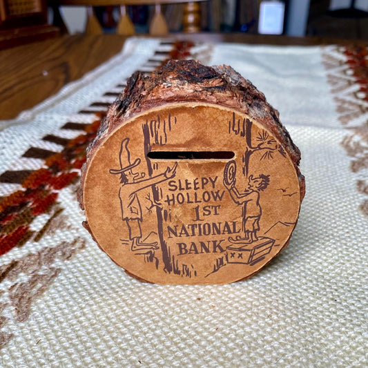 Bob Evan’s Farm’s Sleepy Hollow Wooden Raw Edge Coin Bank