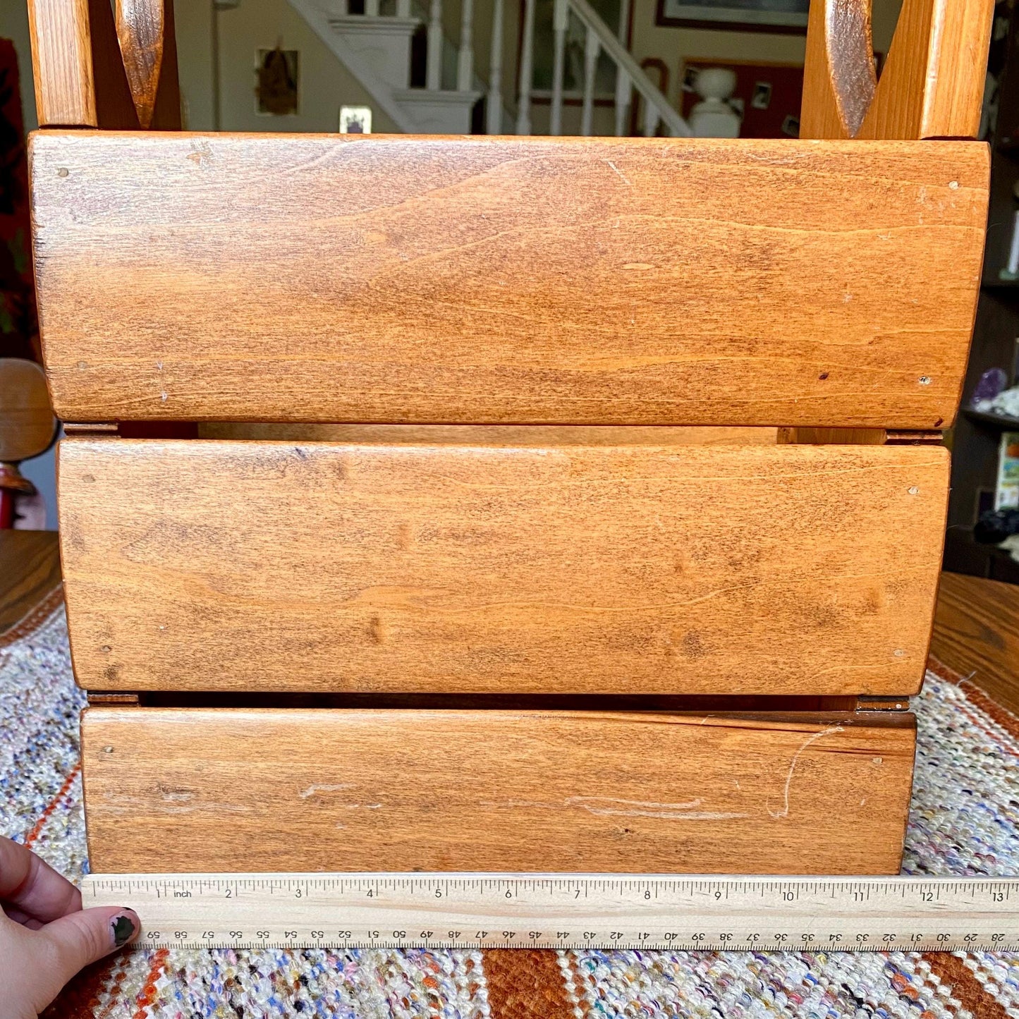 Handmade Vintage Solid Wood Magazine Holder with Heart Cut Outs