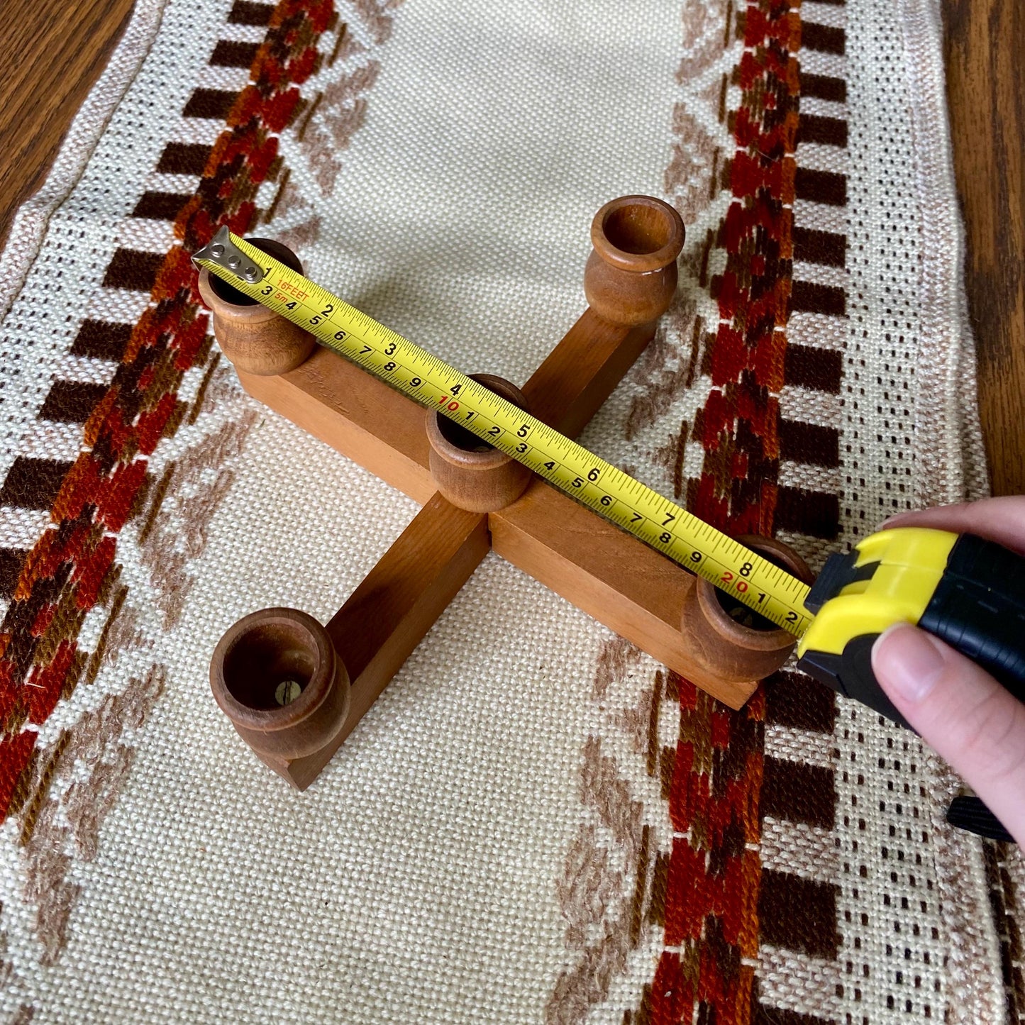 Mid-Century Modern Wooden Scandinavian Criss Cross 5 Candle Candelabra