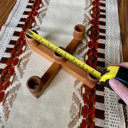 Mid-Century Modern Wooden Scandinavian Criss Cross 5 Candle Candelabra