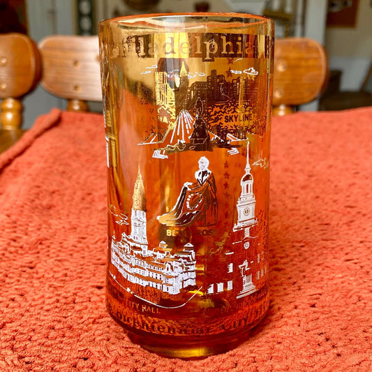 Vintage Philadelphia Commemorative Souvenir Amber Glass Beer Mug