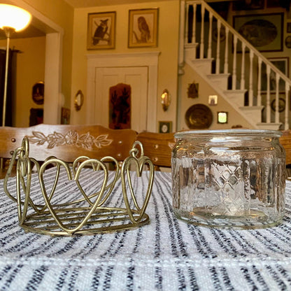 Home Interiors Gold Wire Heart Basket with Removable Glass Jar