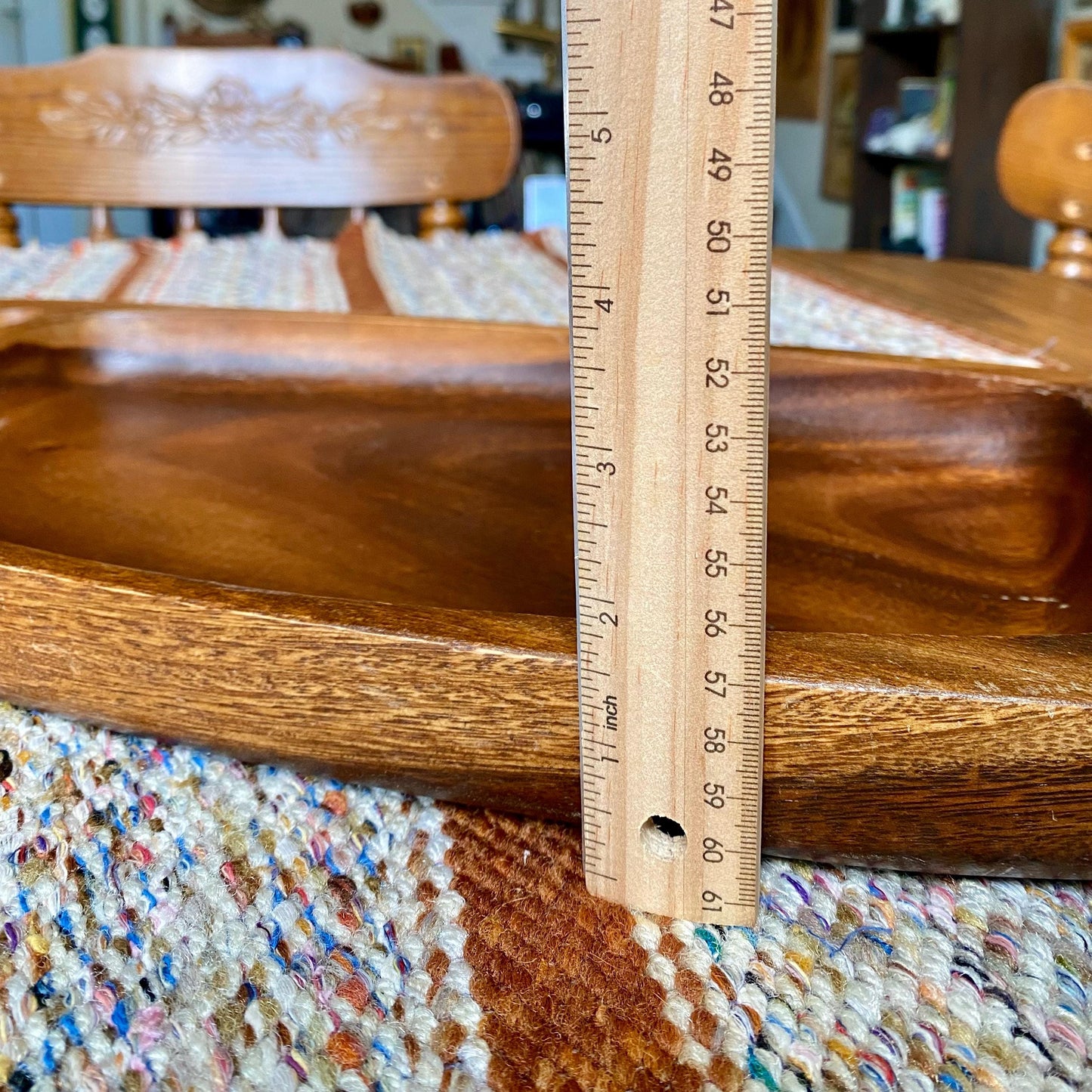Mid-Century Modern Solid Acacia Koa Wood Gondola Tray with Rattan Handles