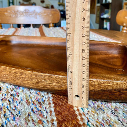 Mid-Century Modern Solid Acacia Koa Wood Gondola Tray with Rattan Handles