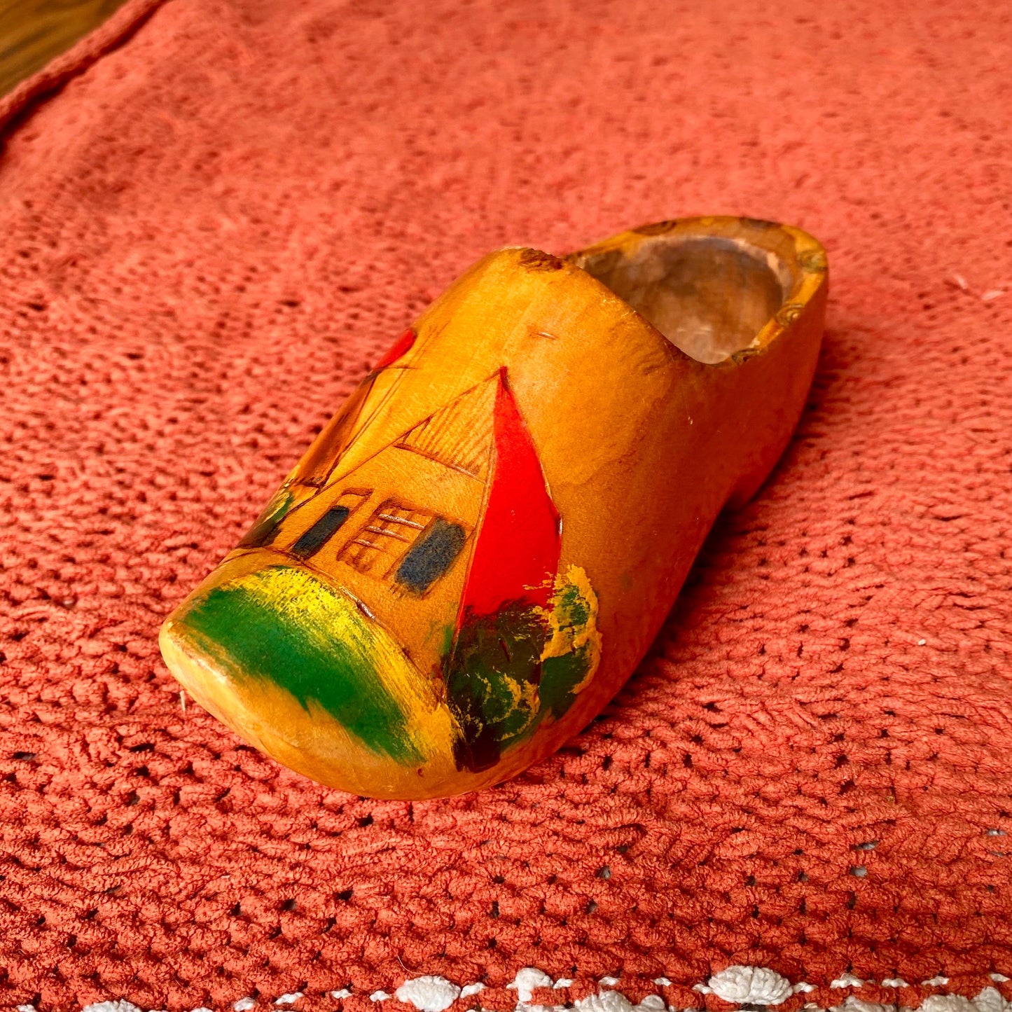 Vintage Authentic Hand Carved Wooden Dutch Clog Wall Hanging - Made In Holland