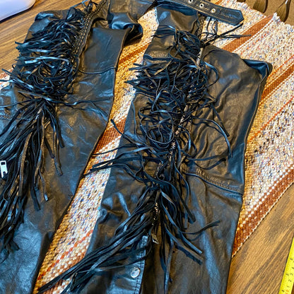 Black Fringe Barney’s Leather Biker Chaps