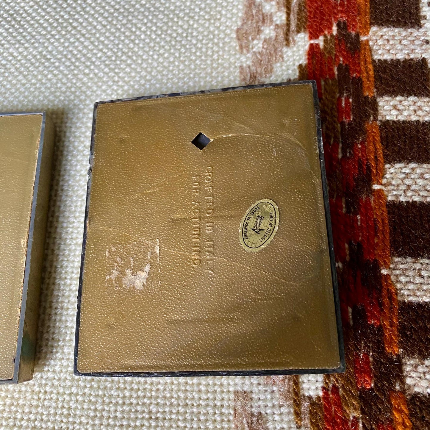 Two Small Puffed Antique Silk Print Picture Frames - Made in Italy