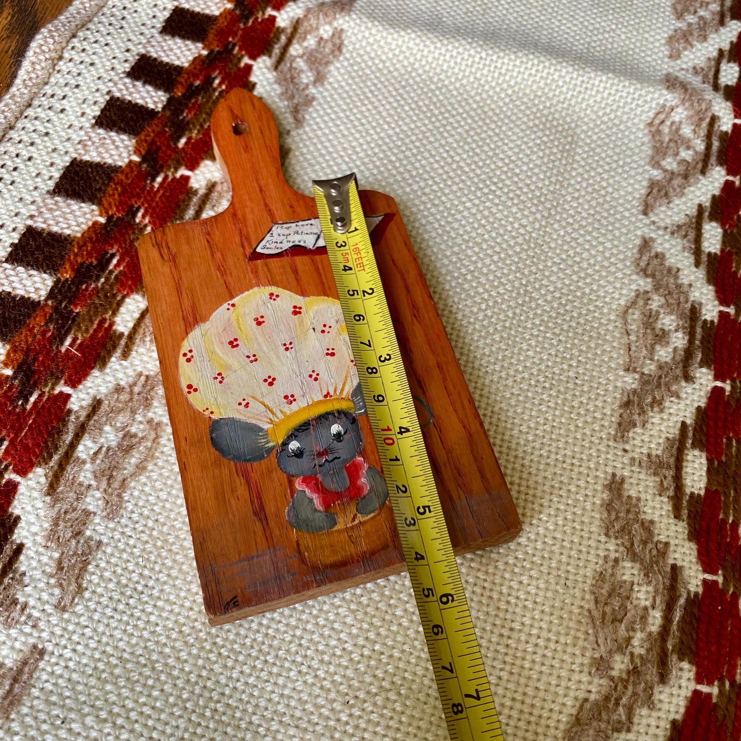 Vintage Hand-Painted Wooden Cutting Board Featuring Baking Mouse