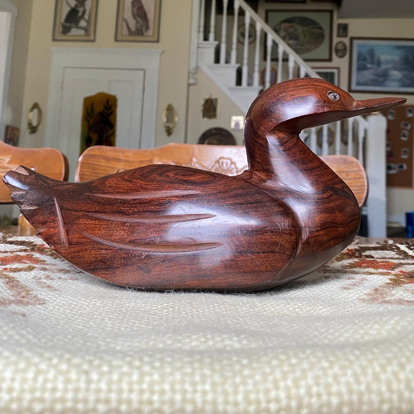 Handcrafted Solid Mahogany Wooden Duck Figurine