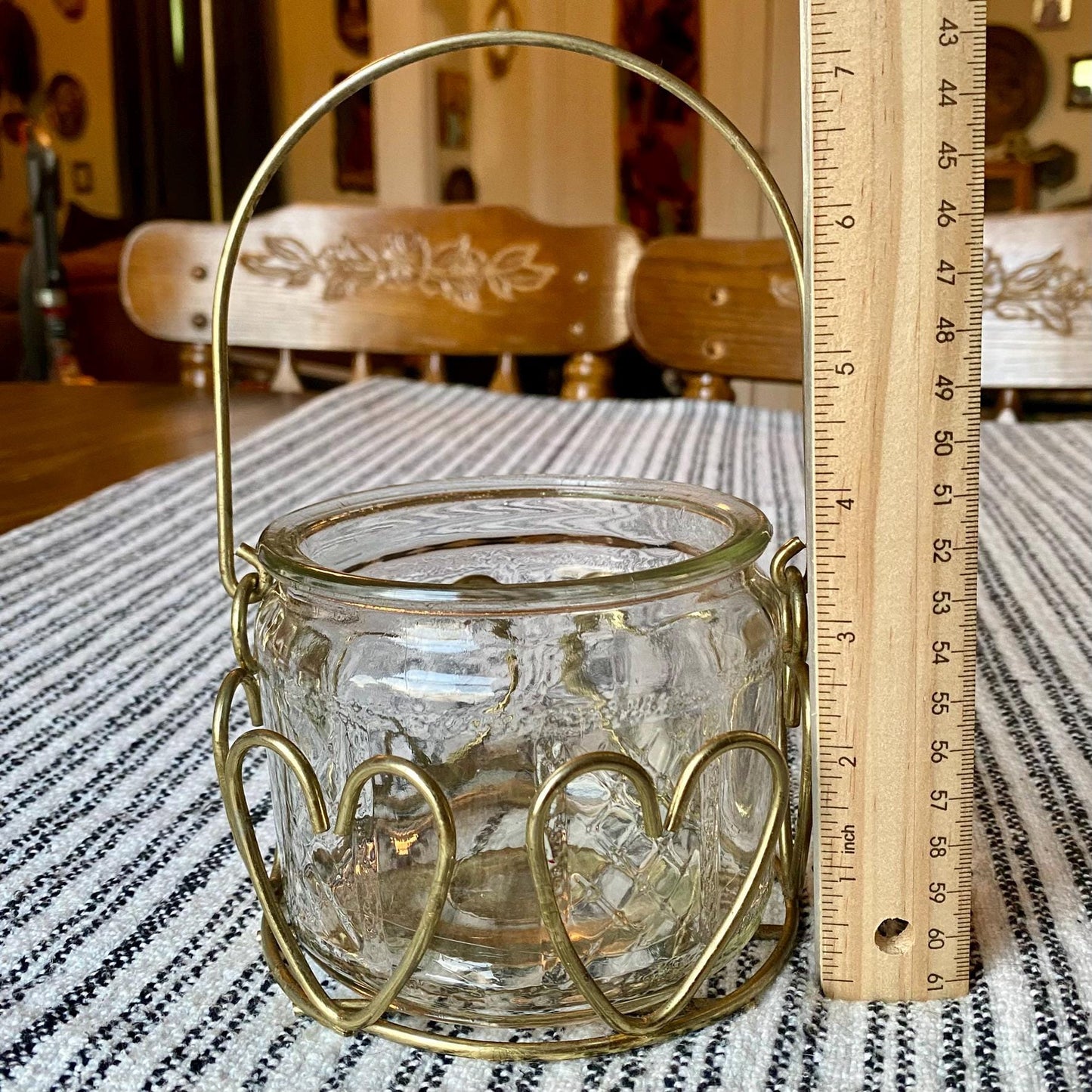 Home Interiors Gold Wire Heart Basket with Removable Glass Jar