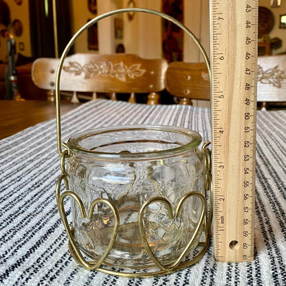 Home Interiors Gold Wire Heart Basket with Removable Glass Jar