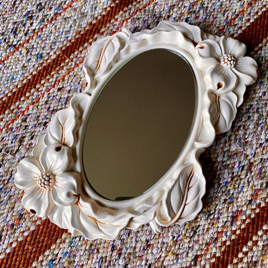 Vintage 1968 Miller Studio Dogwood Floral Ornate Chalkware Mirror