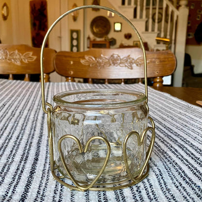 Home Interiors Gold Wire Heart Basket with Removable Glass Jar