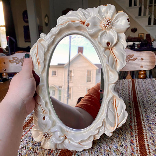 Vintage 1968 Miller Studio Dogwood Floral Ornate Chalkware Mirror