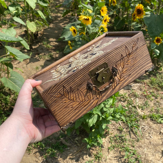 Hand Woodburned Snake Wooden Jewelry Box with Removable Inserts