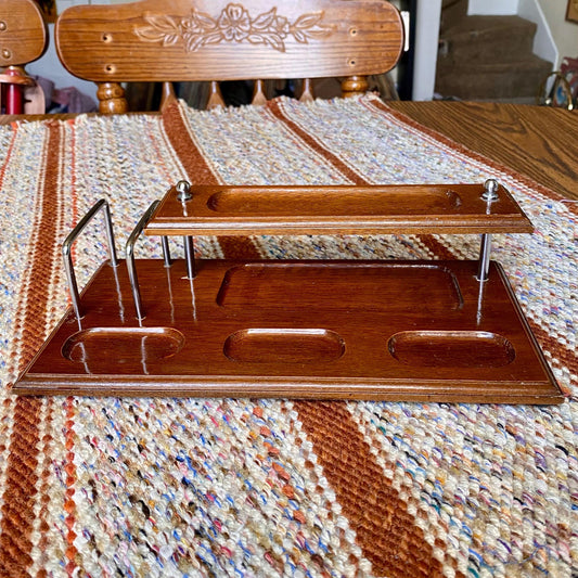 Vintage Dresser Valet Stand Organizer Tray Wood and Metal with Feet