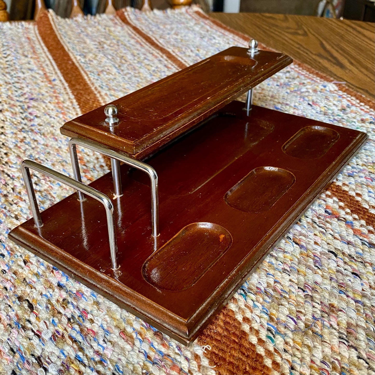 Vintage Dresser Valet Stand Organizer Tray Wood and Metal with Feet