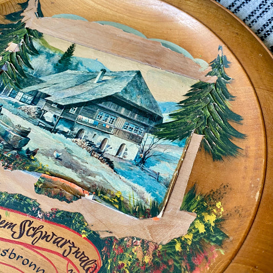 Vintage Hand Painted German Wooden Souvenir Plate Wall Hanging