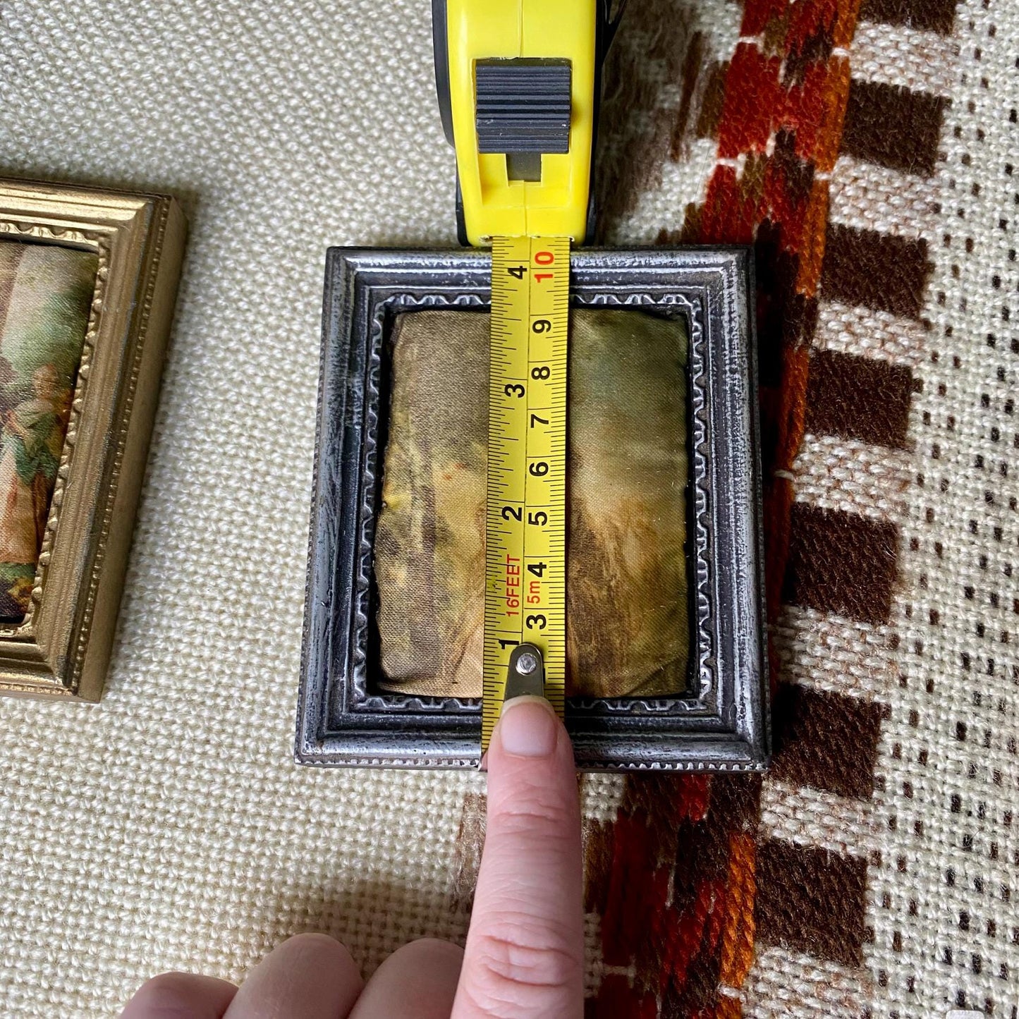Two Small Puffed Antique Silk Print Picture Frames - Made in Italy