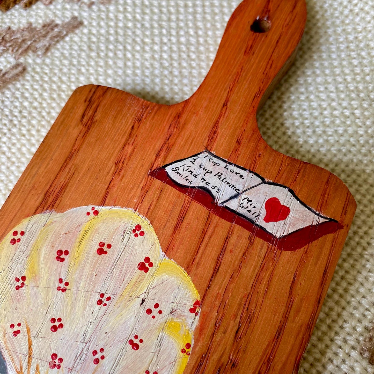 Vintage Hand-Painted Wooden Cutting Board Featuring Baking Mouse