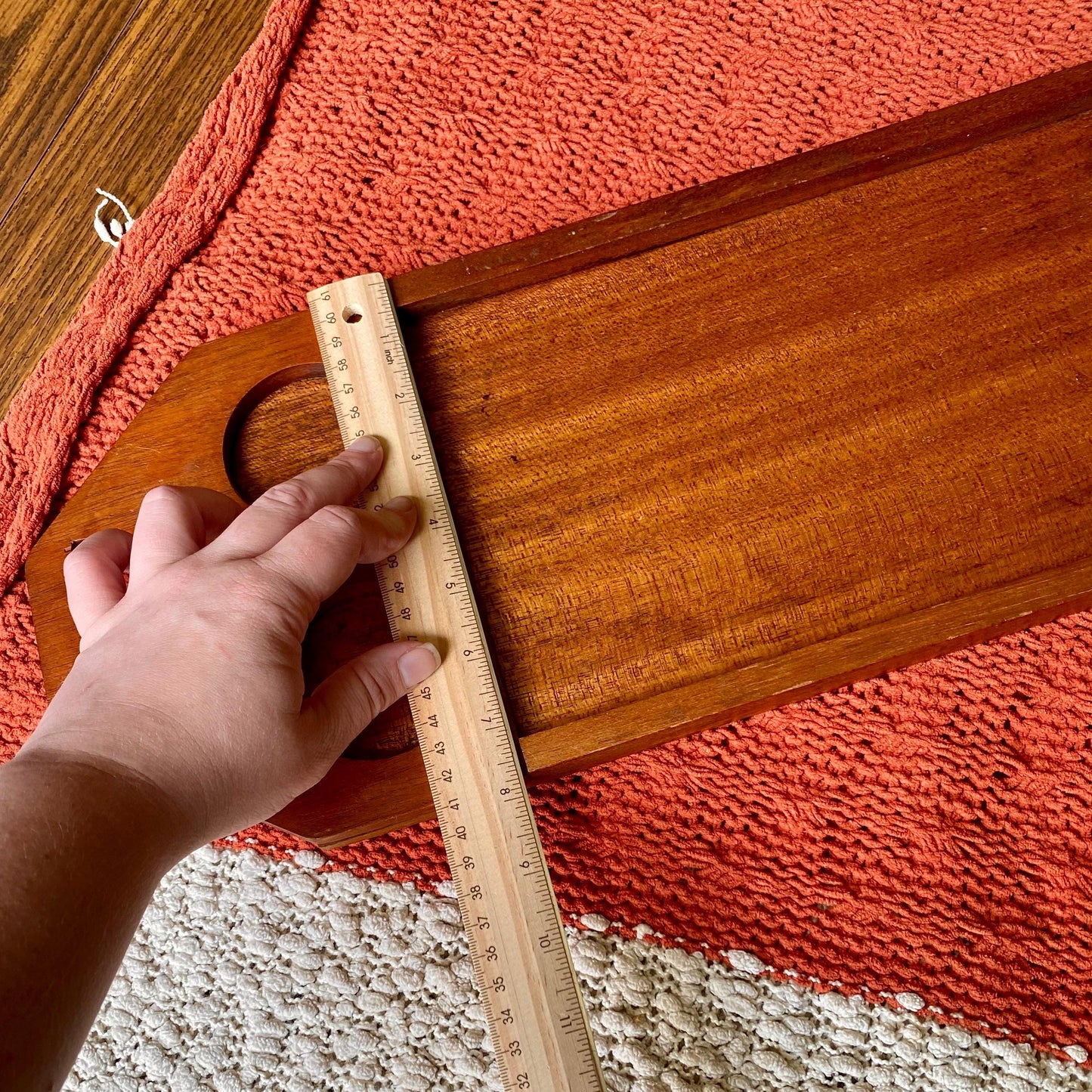 Vintage Mid-Century Modern Teak Wood Serving 4 Person Tray