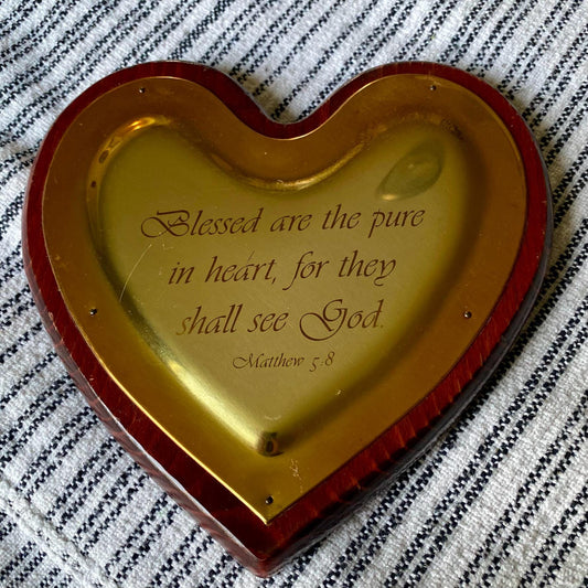 Vintage Wood and Brass Heart Shaped Bible Verse Wall Hanging
