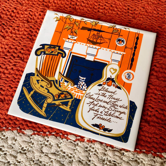 Screen Craft Hand Decorated Tile / Trivet Made in West Yarmouth, Massachusetts - "Blessed is the House"