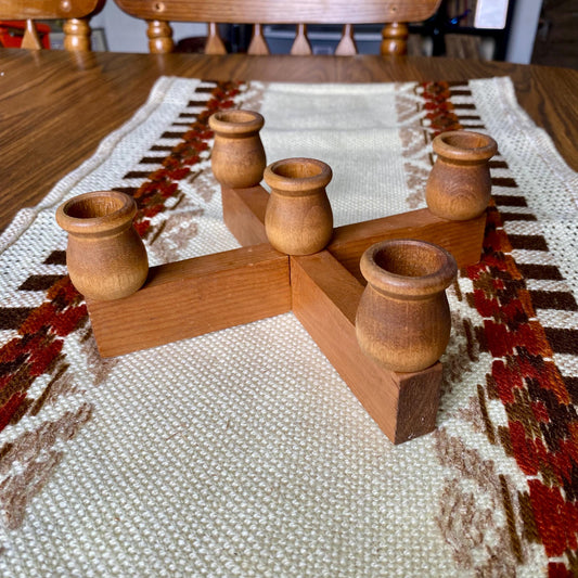 Mid-Century Modern Wooden Scandinavian Criss Cross 5 Candle Candelabra