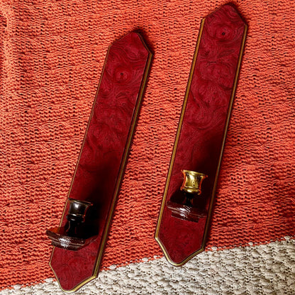 Set of Two Vintage Home Interiors Cherry Wood Wall Sconce / Candle Holders