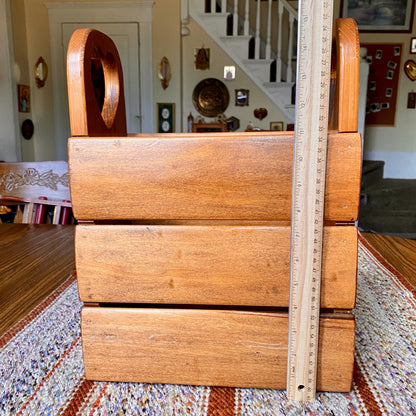 Handmade Vintage Solid Wood Magazine Holder with Heart Cut Outs