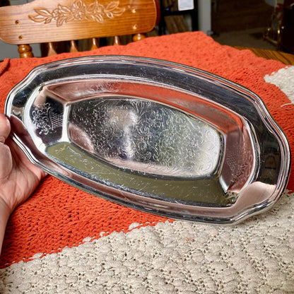 Vintage Irvinware Stainless Steel Chrome Etched Bread/Trinket Tray