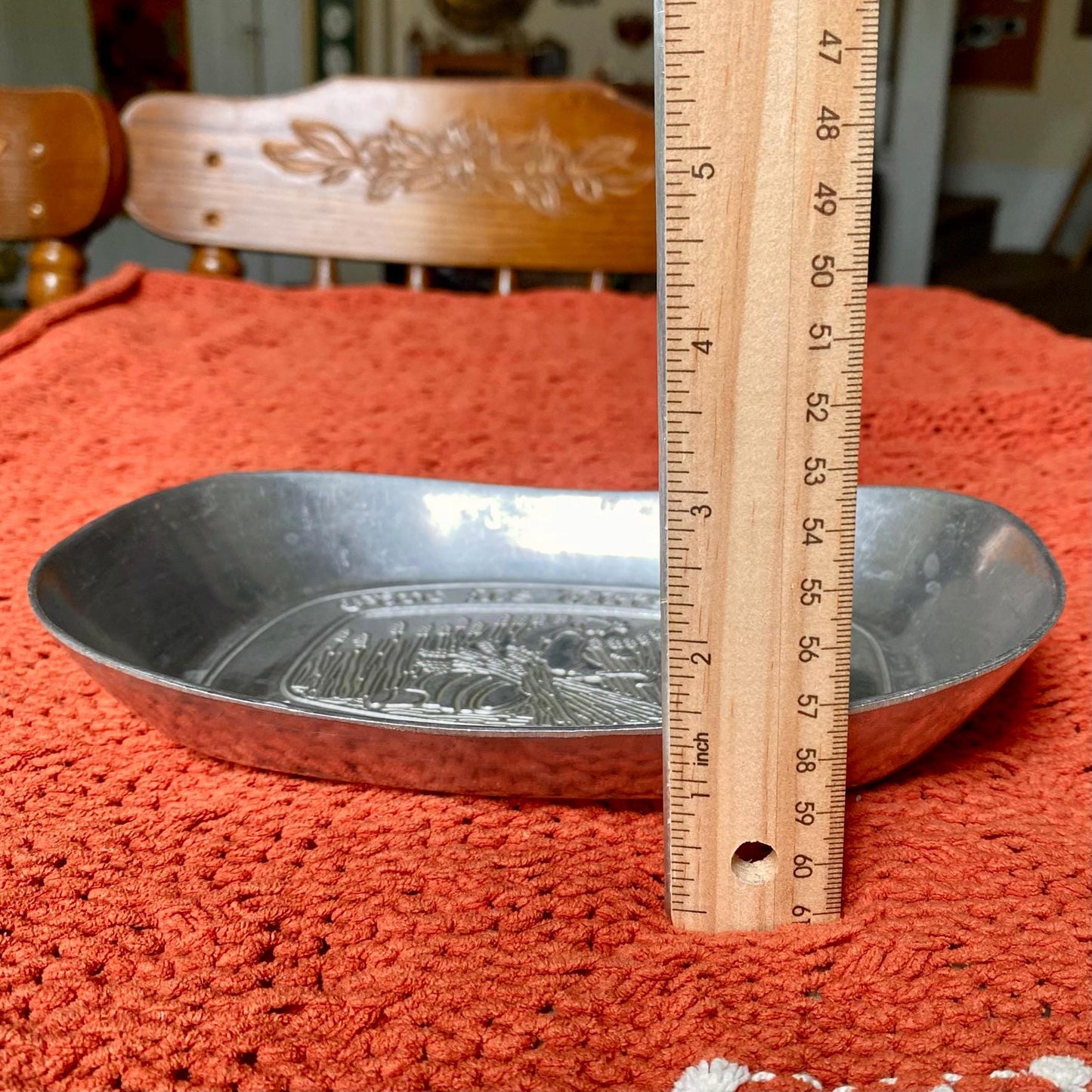 Antique 1960’s Pewter Platter Tray “Give Us This Day Our Daily Bread”