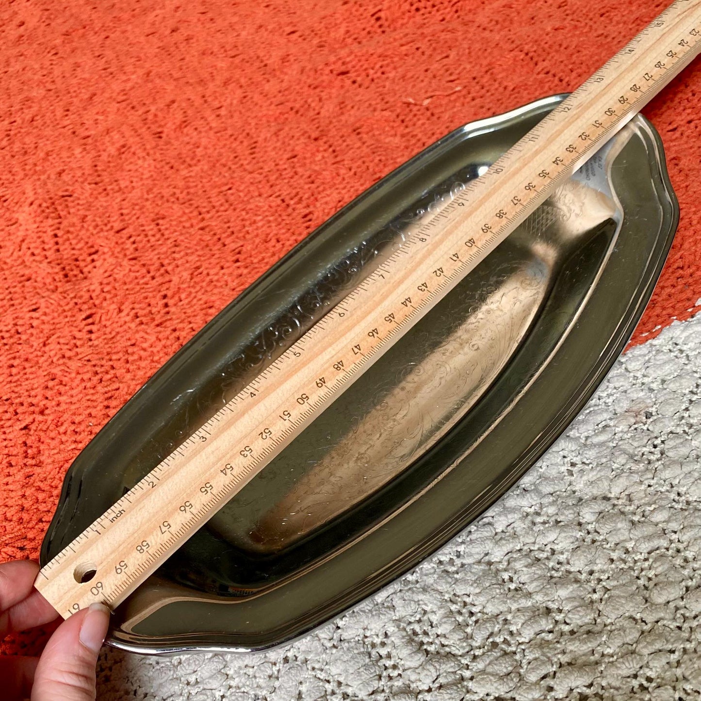 Vintage Irvinware Stainless Steel Chrome Etched Bread/Trinket Tray