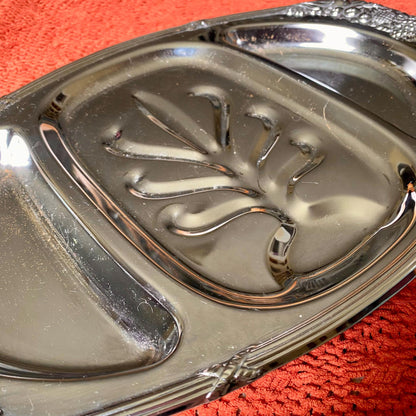 Vintage Shelton-Ware Chrome Serving / Trinket Tray with Three Compartments and Ornate Fruit Design on Edges