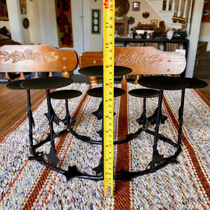 Vintage Wrought Iron 8 Pillar Candle Candelabra w/ Leaf Design