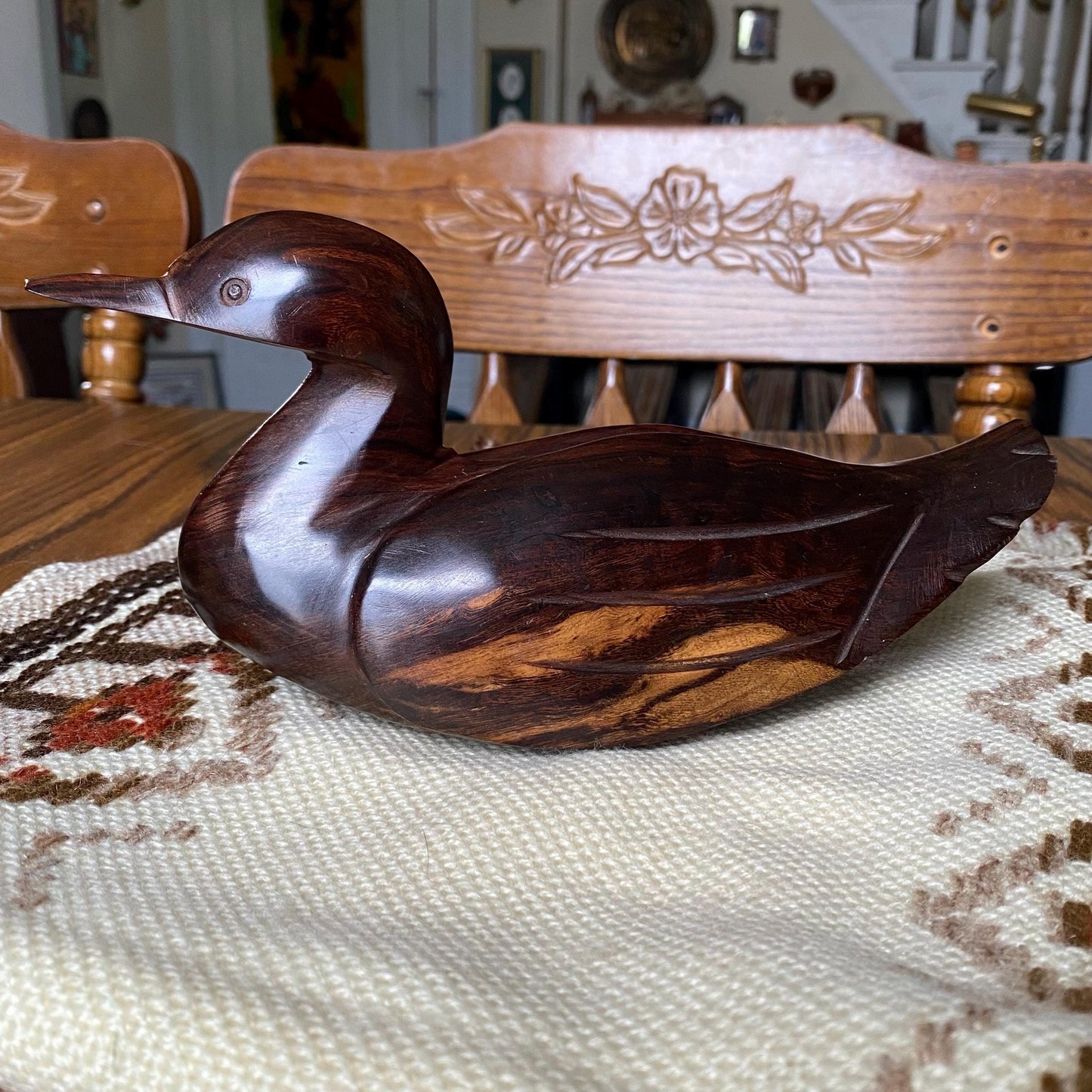 Handcrafted Solid Mahogany Wooden Duck Figurine