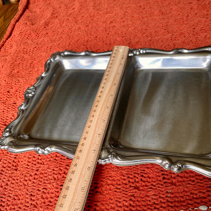 Vintage Metal 2-Compartment Serving Tray / Trinket Tray