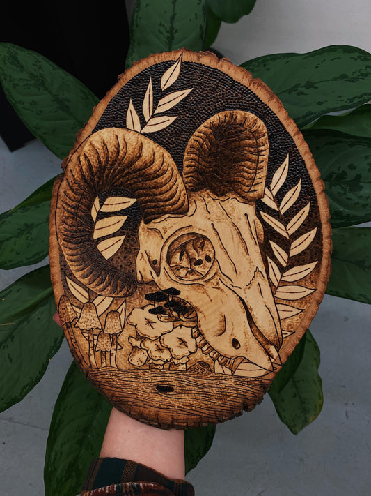 Ram Skull in The Forest Pyrography Woodburning