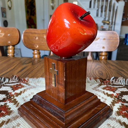 Apple on Wooden Crosa Pedestal