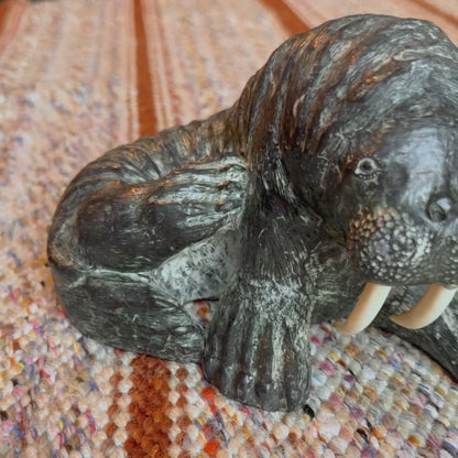 Vintage Wolf Sculptures Hand Carved Canadian Soap Stone Walrus